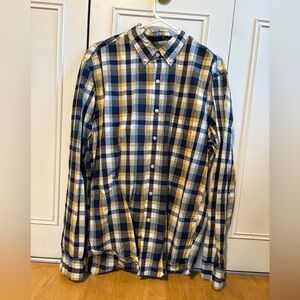 J Crew Men's Plaid Button-Down Shirt - Blue, Yellow, White